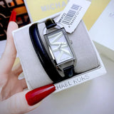 Shop Michael Kors Empire Three-Hand Silver Dial Black Leather Strap Watch For Women - MK4722 in USA