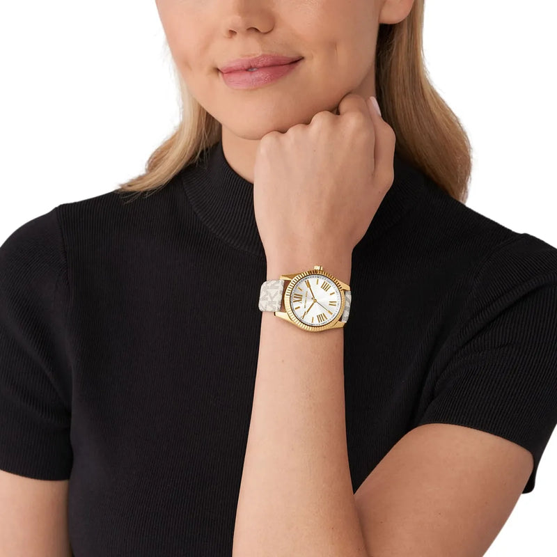 Michael Kors Lexington Analog Silver Dial White Leather Strap Watch For Women - MK4746 Buy Now By Michael Kors