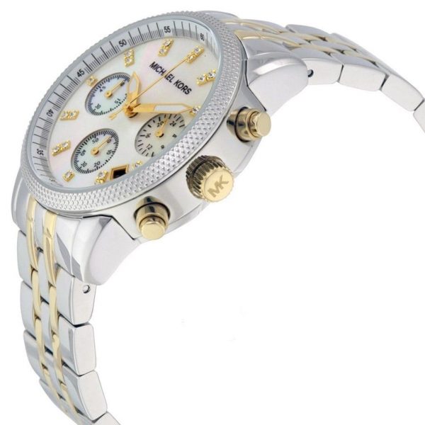 Michael Kors Ritz Chronograph White Dial Two Tone Steel Strap Watch for Women - MK5057