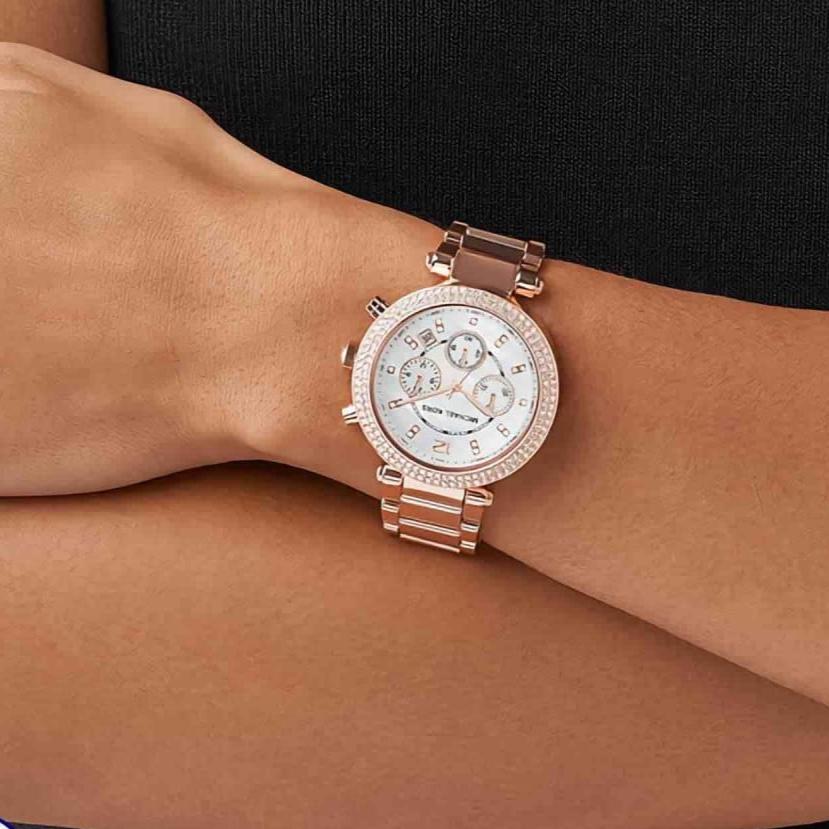 Michael Kors Parker White Dial with Diamonds Rose Gold Steel Strap Watch for Women - MK5491
