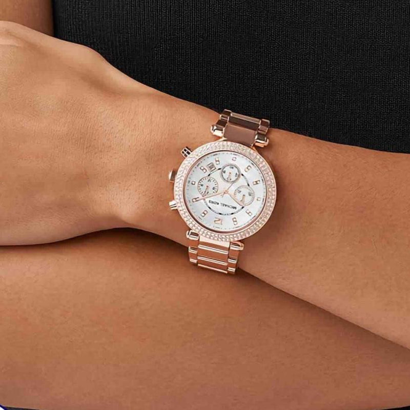 Michael Kors Parker White Dial with Diamonds Rose Gold Steel Strap Watch for Women - MK5491