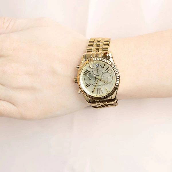 Michael Kors Lexington Chronograph Gold Dial Gold Steel Strap Watch for Women - MK5556