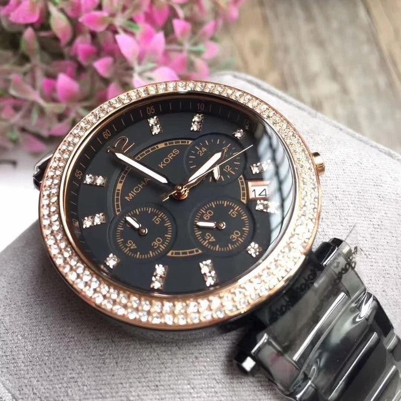 Michael Kors Parker Diamonds Black Dial Black Steel Strap Watch for Women - MK5885 Buy Now By Michael Kors