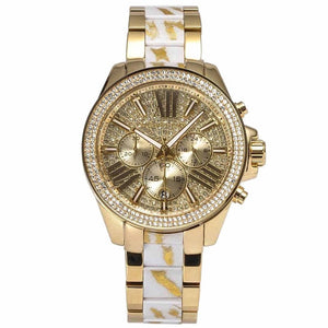 Michael Kors Wren Chronograph Diamonds Gold Dial Two Tone Steel Strap Watch for Women - MK6157
