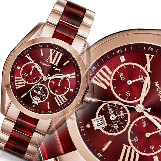 Michael Kors Bradshaw Burgundy Dial Two Tone Steel Strap Watch for Women - MK6270 Buy Now By Michael Kors