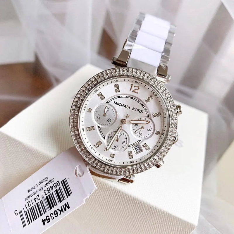 Michael Kors Parker Chronograph Silver Dial Silver Steel Strap Watch For Women - MK6354 Buy Now By Michael Kors