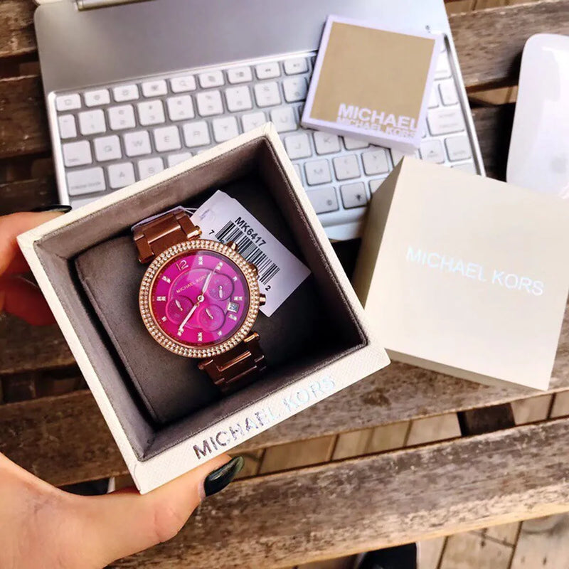 Michael Kors Parker Chronograph Purple Dial Rose Gold Steel Strap Watch For Women - MK6417 Buy Now By Michael Kors