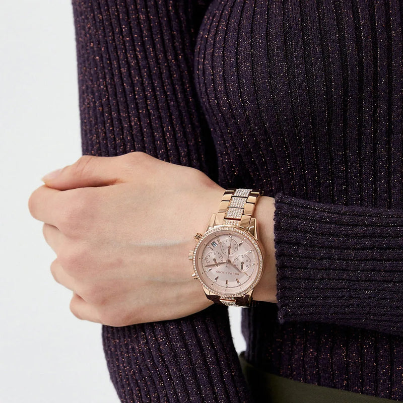 Michael Kors Ritz Chronograph Rose Gold Dial Rose Gold Steel Strap Watch For Women - MK6485 Buy Now By Michael Kors