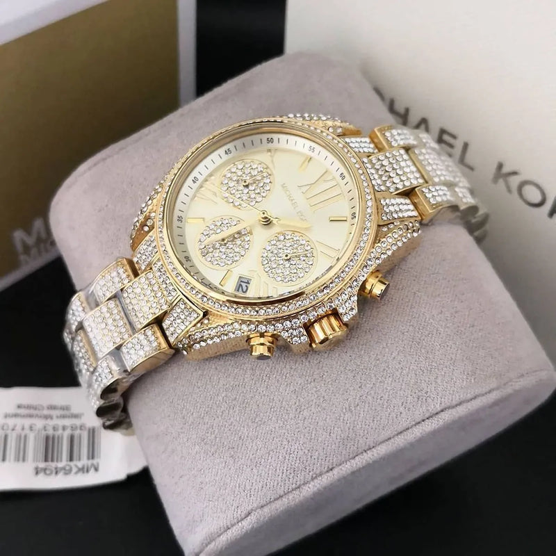 Michael Kors Mini Bradshaw Crystals Gold Dial Gold Steel Strap Watch For Women - MK6494 Buy Now By Michael Kors