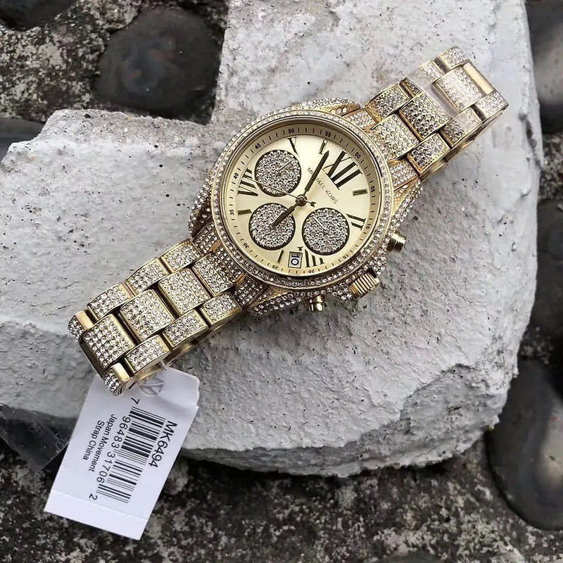 Michael Kors Mini Bradshaw Crystals Gold Dial Gold Steel Strap Watch For Women - MK6494 Buy Now By Michael Kors