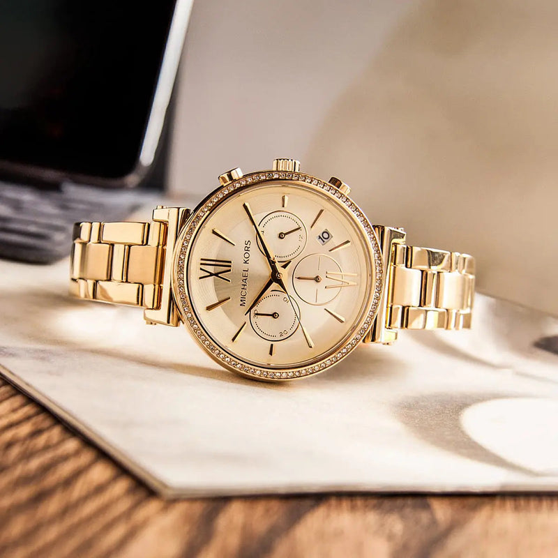 Michael Kors Sofie Chronograph Quartz Gold Dial Gold Steel Strap Watch For Women - MK6559 Buy Now By Michael Kors