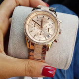 Michael Kors Ritz Chronograph Rose Gold Dial Rose Gold Steel Strap Watch For Women - MK6598 Buy Now By Michael Kors
