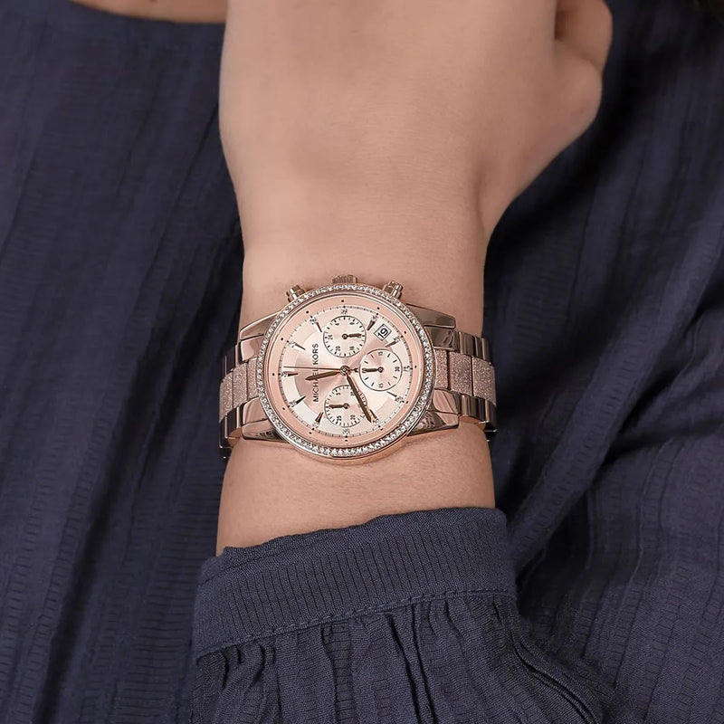Michael Kors Ritz Chronograph Rose Gold Dial Rose Gold Steel Strap Watch For Women - MK6598 Buy Now By Michael Kors