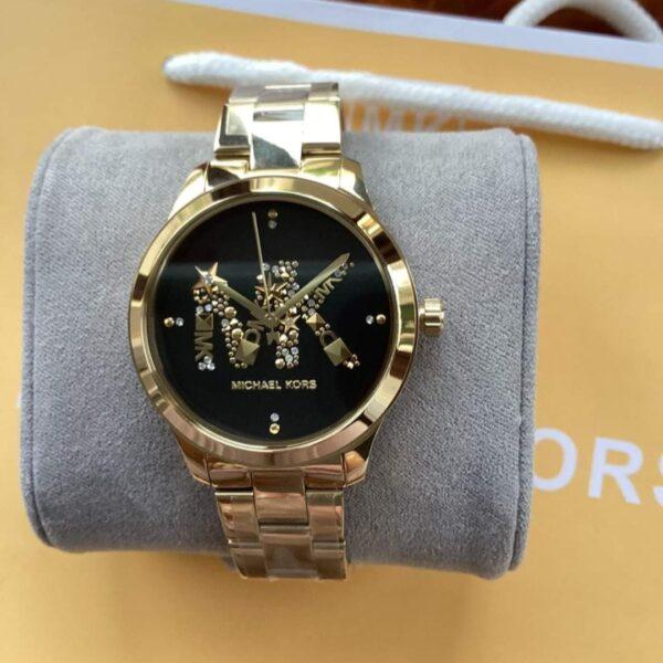 Michael Kors Runway Quartz Black Dial Gold Steel Strap Watch For Women - MK6682 Buy Now By Michael Kors