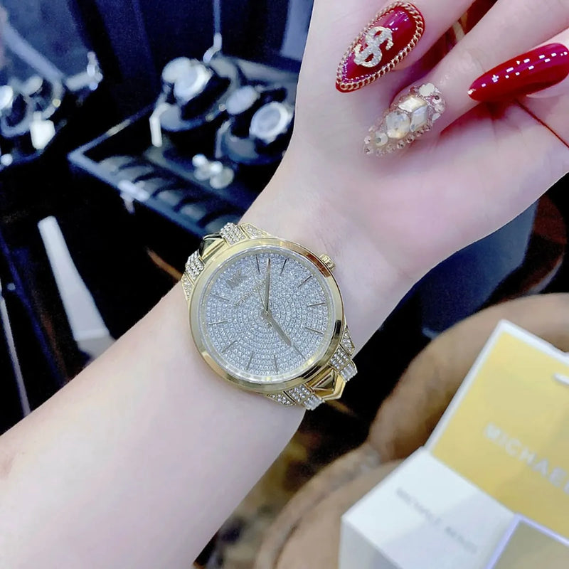 Michael Kors Runway Mercer Crystals Silver Dial Gold Steel Strap Watch For Women - MK6715 Buy Now By Michael Kors