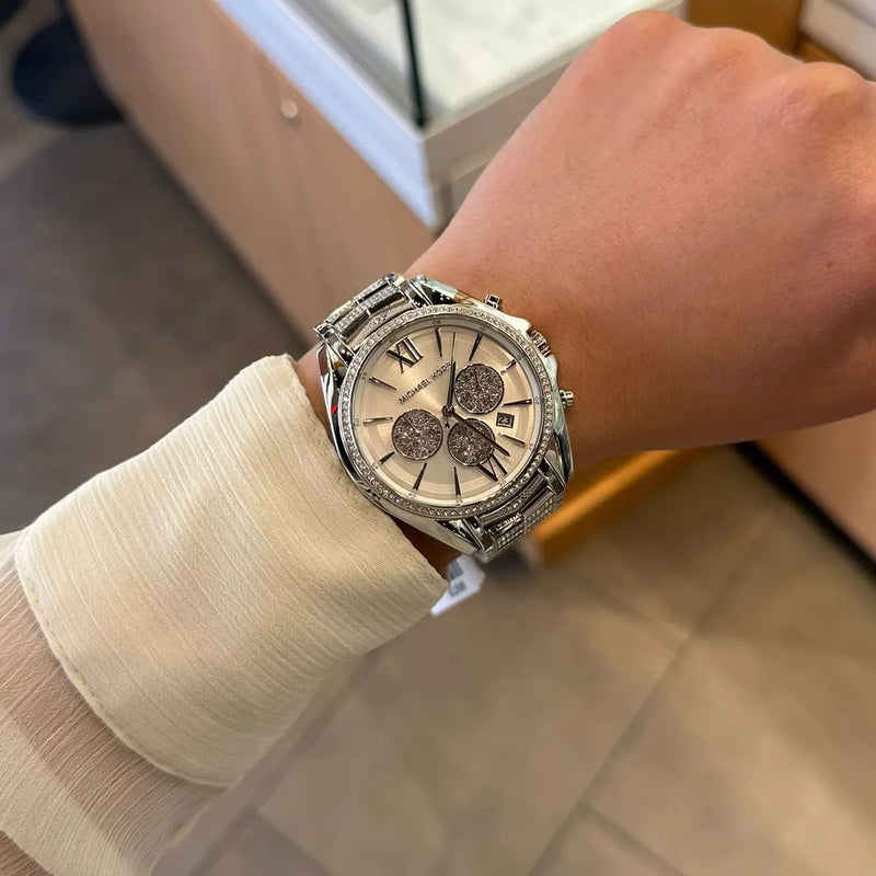 Michael Kors Whitney Chronograph Crystals Silver Dial Silver Steel Strap Watch For Women - MK6728 Buy Now By Michael Kors
