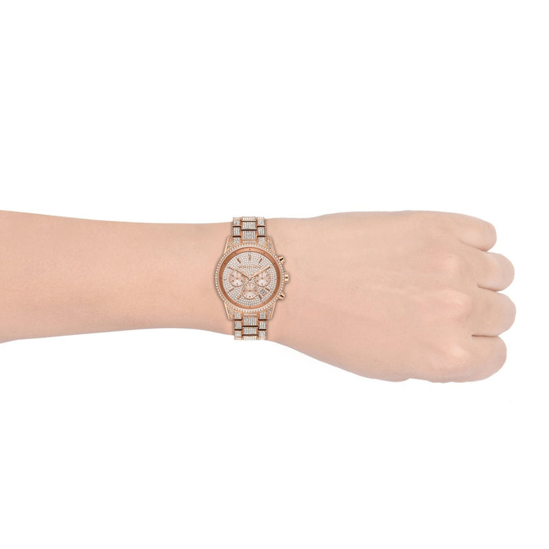 Michael Kors Ritz Three-Hand Glitz Rose Gold Dial Rose Gold Steel Strap Watch for Women - MK6748 Buy Now By Michael Kors
