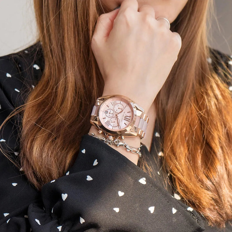 Michael Kors Bradshaw Chronograph Pink Dial Two Tone Steel Strap Watch For Women - MK6830 Buy Now By Michael Kors