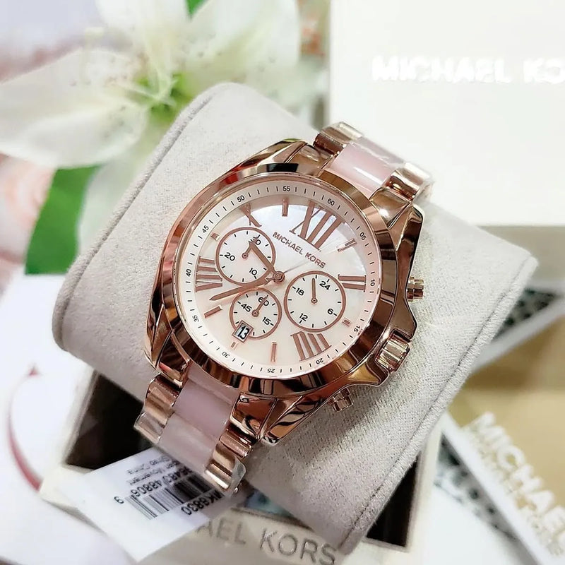 Michael Kors Bradshaw Chronograph Pink Dial Two Tone Steel Strap Watch For Women - MK6830 Buy Now By Michael Kors