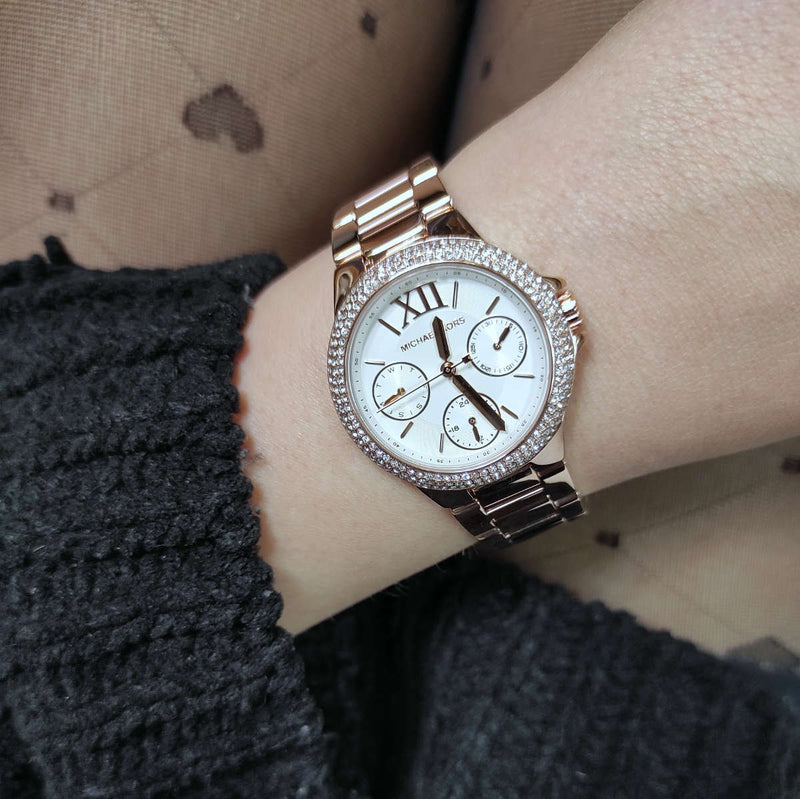 Michael Kors Camille Multifunction White Dial Rose Gold Steel Strap Watch For Women - MK6845 Buy Now By Michael Kors