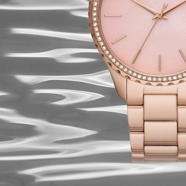 Michael Kors Layton Three Hand Pink Dial Rose Gold Steel Strap Watch For Women - MK6848 Buy Now By Michael Kors