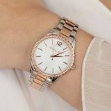 Michael Kors Layton Three Hand Mother of Pearl White Dial Two Tone Steel Strap Watch For Women - MK6849 Buy Now By Michael Kors