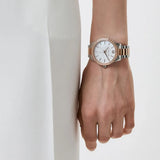 Michael Kors Layton Three Hand Mother of Pearl White Dial Two Tone Steel Strap Watch For Women - MK6849