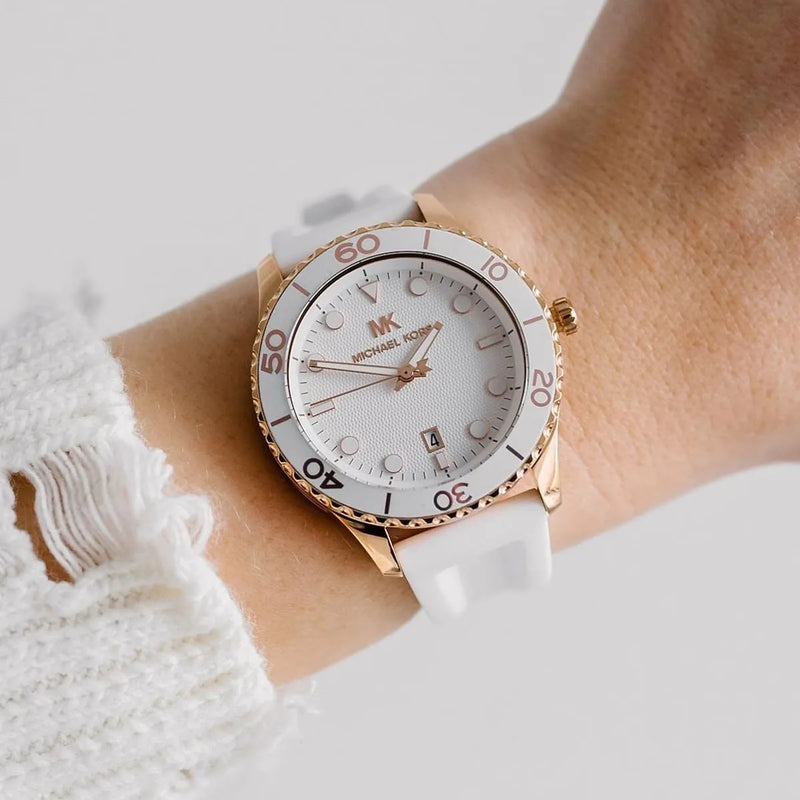 Michael Kors Runway Quartz White Dial White Rubber Strap Watch For Women - MK6853 Buy Now By Michael Kors