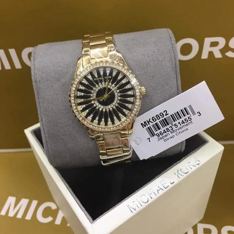 Michael Kors Layton Quartz Black Dial Gold Steel Strap Watch For Women - MK6892 Buy Now By Michael Kors
