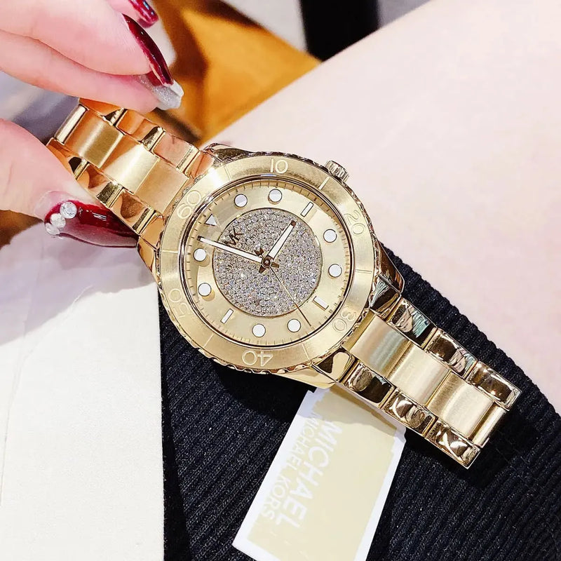 Michael Kors Runway Three-Hand Gold Dial Gold Steel Strap Watch For Women - MK6911 Buy Now By Michael Kors
