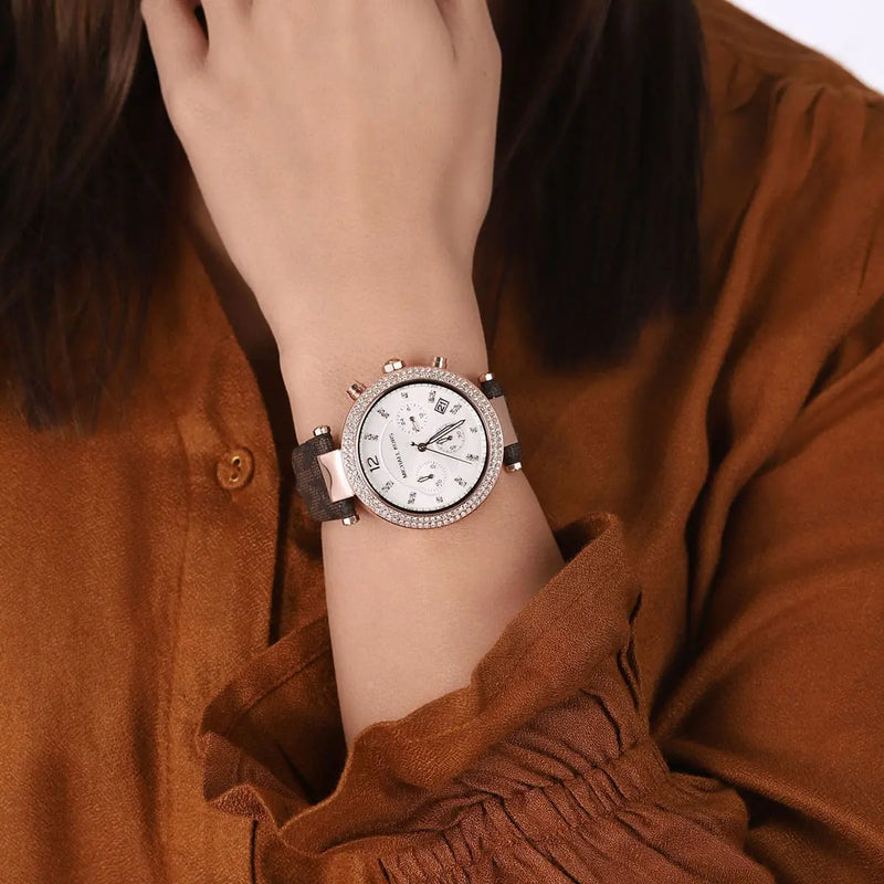 Michael Kors Parker Chronograph White Dial Brown Leather Strap Watch For Women - MK6917 Buy Now By Michael Kors