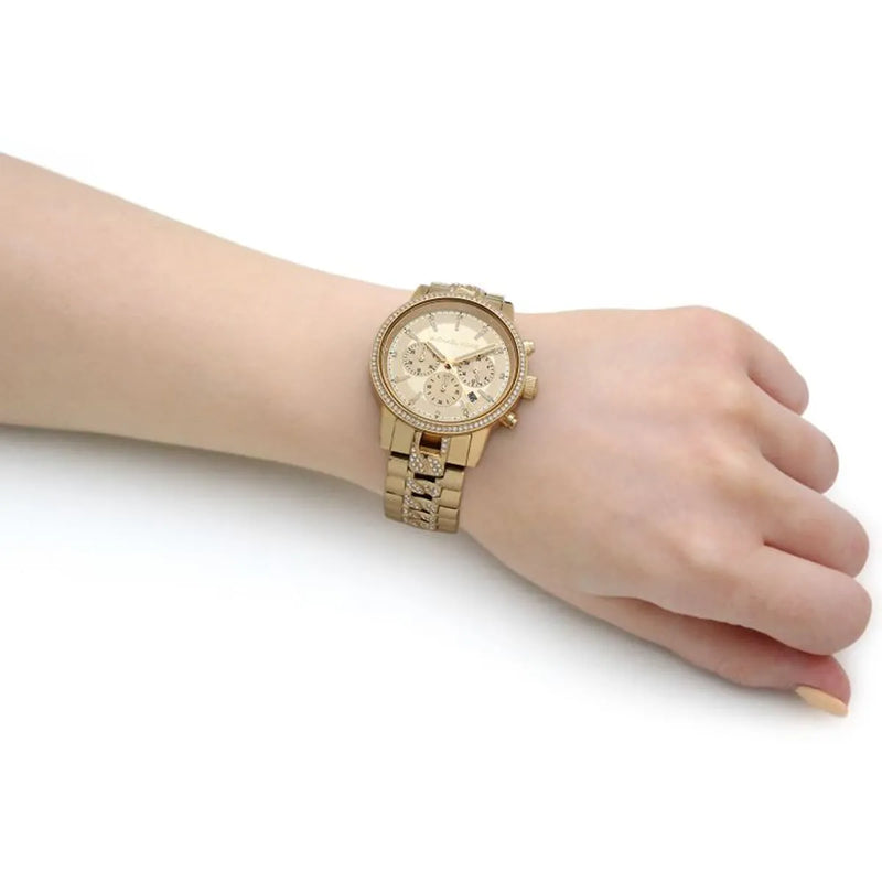 Michael Kors Ritz Chronograph Gold Dial Gold Steel Strap Watch For Women - MK6937 Buy Now By Michael Kors