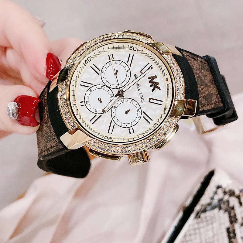 Michael Kors Sidney Multifunction White Dial Brown Leather Strap Watch For Women - MK6948 Buy Now By Michael Kors