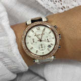 Michael Kors Parker Chronograph White Dial Two Tone Leather Strap Watch For Women - MK6950 Buy Now By Michael Kors