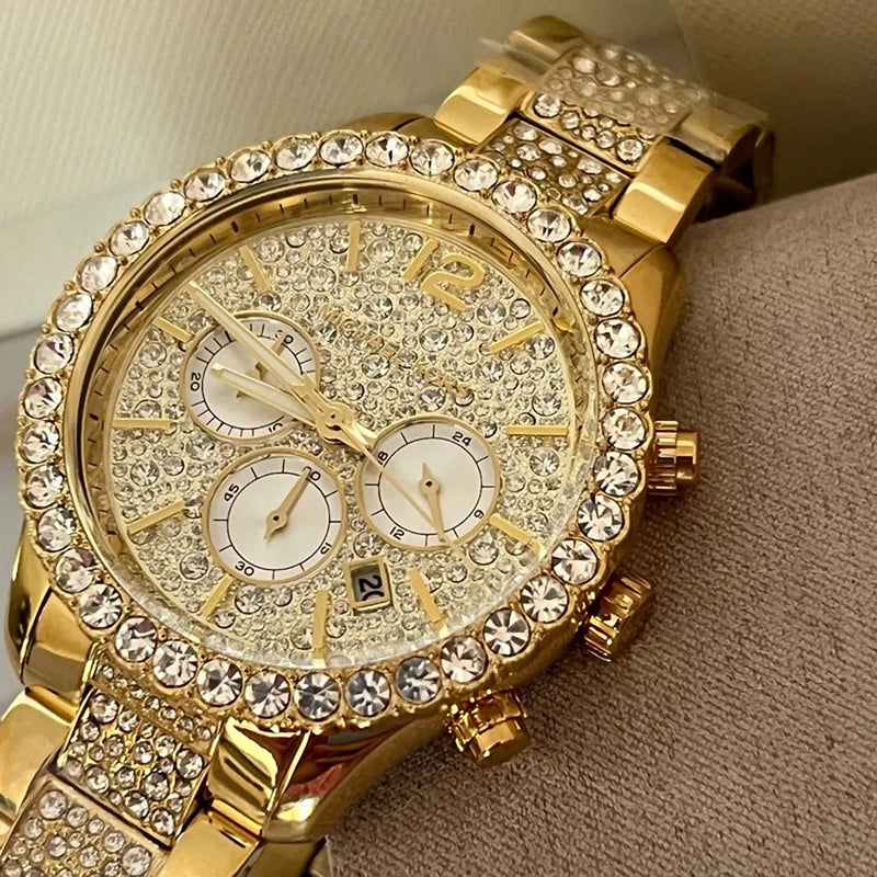 Michael Kors Layton Chronograph Gold Dial Gold Steel Strap Watch For Women - MK6977 Buy Now By Michael Kors