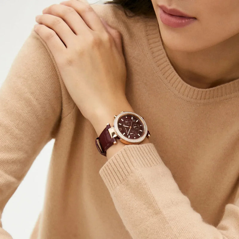 Michael Kors Parker Chronograph Red Dial Red Leather Strap Watch For Women - MK6986 Buy Now By Michael Kors