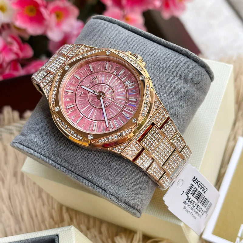 Michael Kors Lennox Three Hand Crystals Rose Gold Dial Rose Gold Steel Strap Watch For Women - MK6992 Buy Now By Michael Kors