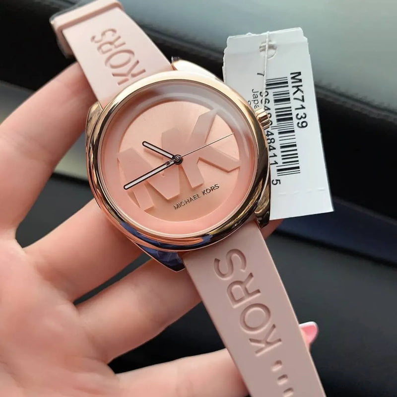 Michael Kors Janelle Three Hand Rose Gold Dial Pink Rubber Strap Watch For Women - MK7139 Buy Now By Michael Kors