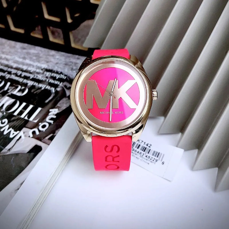 Michael Kors Janelle Three Hand Red Dial Red Rubber Strap Watch For Women - MK7142 Buy Now By Michael Kors
