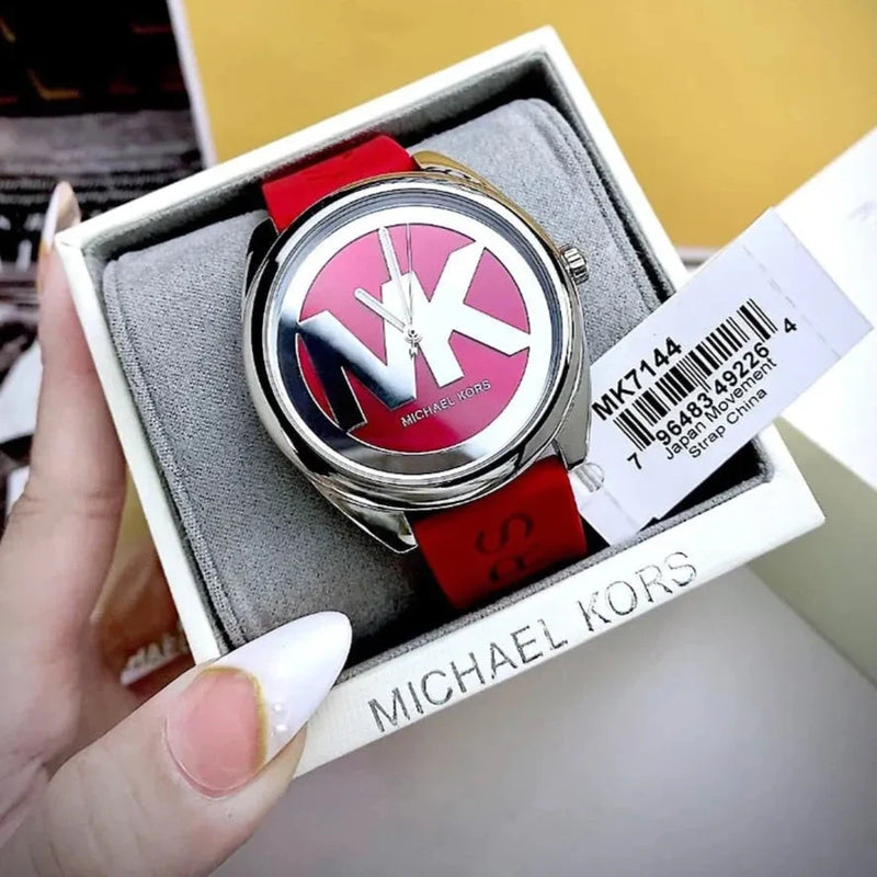 Michael Kors Janelle Three Hand Red Dial Red Rubber Strap Watch For Women - MK7144 Buy Now By Michael Kors