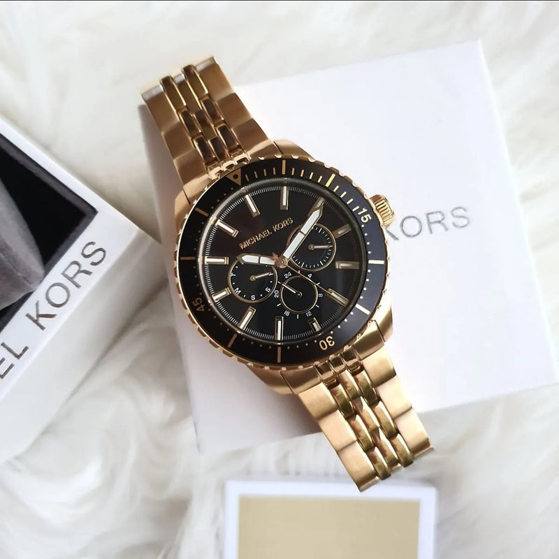 Michael Kors Cunningham Multifunction Black Dial Gold Steel Strap Watch For Men - MK7154 Buy Now By Michael Kors