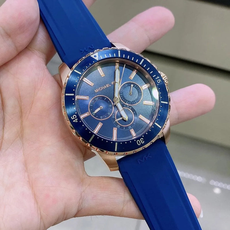 Michael Kors Cunningham Multifunction Blue Dial Blue Rubber Strap Watch For Men - MK7163 Buy Now By Michael Kors