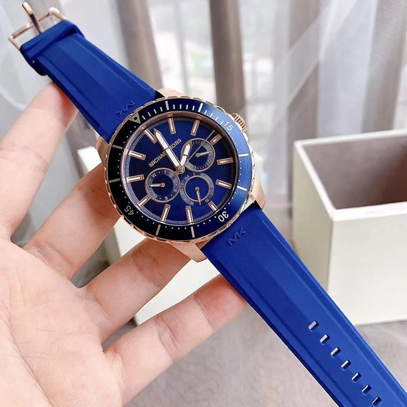 Michael Kors Cunningham Multifunction Blue Dial Blue Rubber Strap Watch For Men - MK7163 Buy Now By Michael Kors