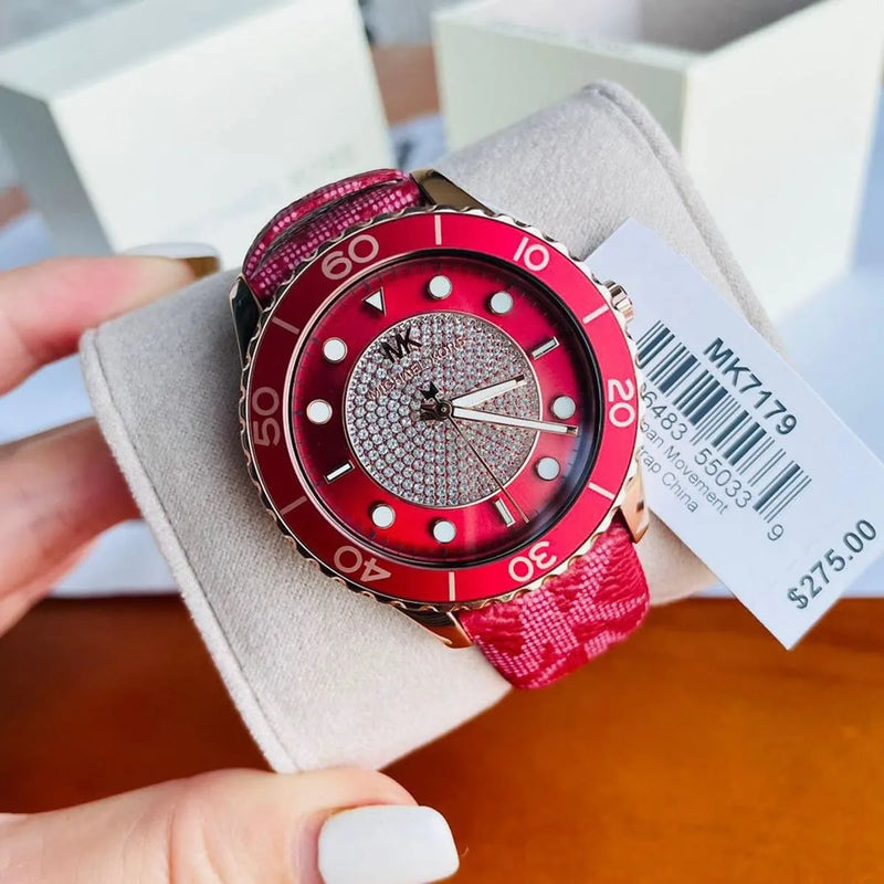 Michael Kors Runway Three-Hand Quartz Red Dial Red Leather Strap Watch For Women - MK7179 Buy Now By Michael Kors