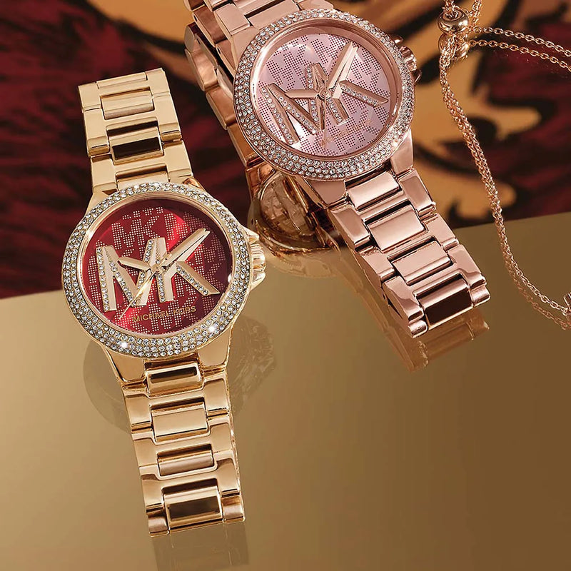 Michael Kors Camille Analog Red Dial Gold Steel Strap Watch For Women - MK7196 Buy Now By Michael Kors