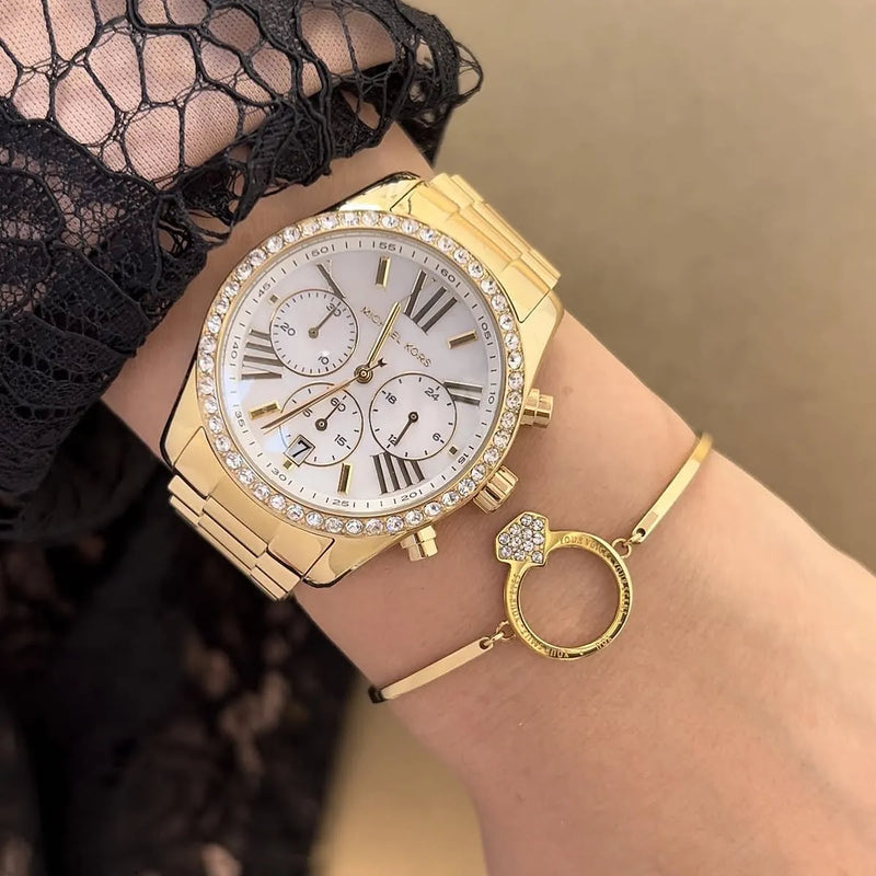 Michael Kors Lexington Mother of Pearl White Dial Gold Steel Strap Watch For Women - MK7241 Buy Now By Michael Kors