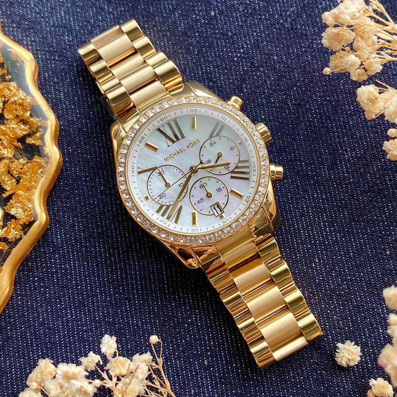 Michael Kors Lexington Mother of Pearl White Dial Gold Steel Strap Watch For Women - MK7241 Buy Now By Michael Kors