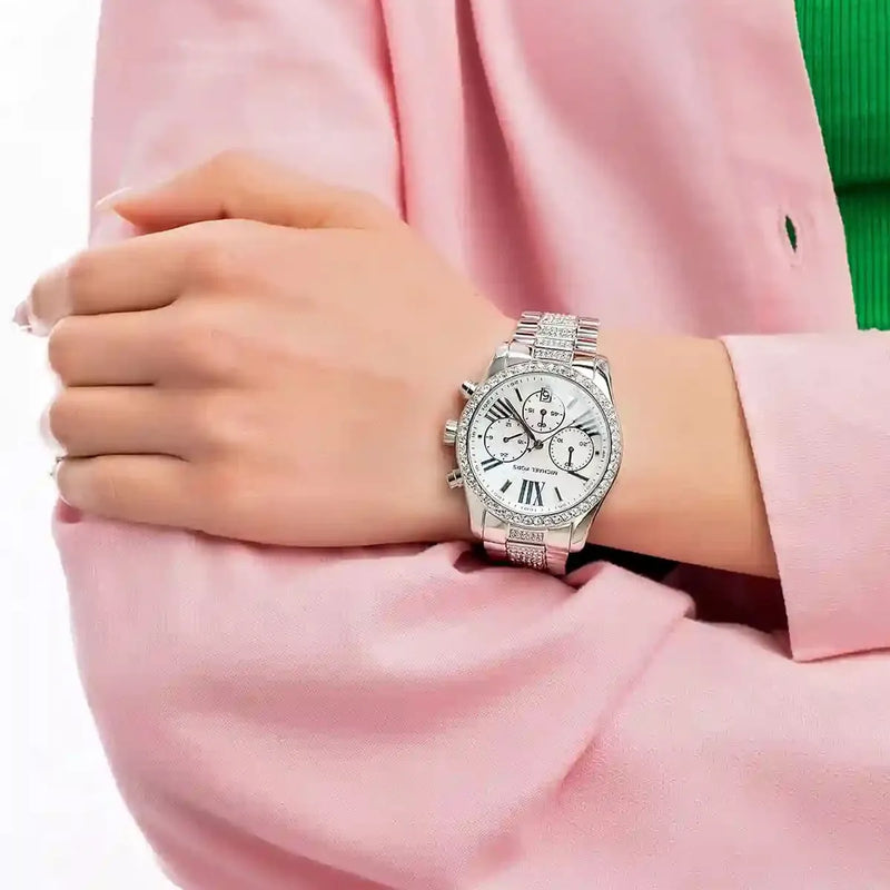 Michael Kors Lexington Chronograph White Dial Silver Steel Strap Watch For Women - MK7243 Buy Now By Michael Kors
