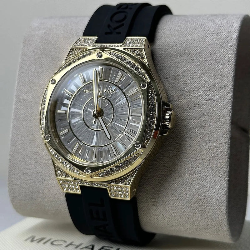 Michael Kors Lennox Three Hand Crystals Silver Dial Black Silicone Strap Watch For Women - MK7247 Buy Now By Michael Kors