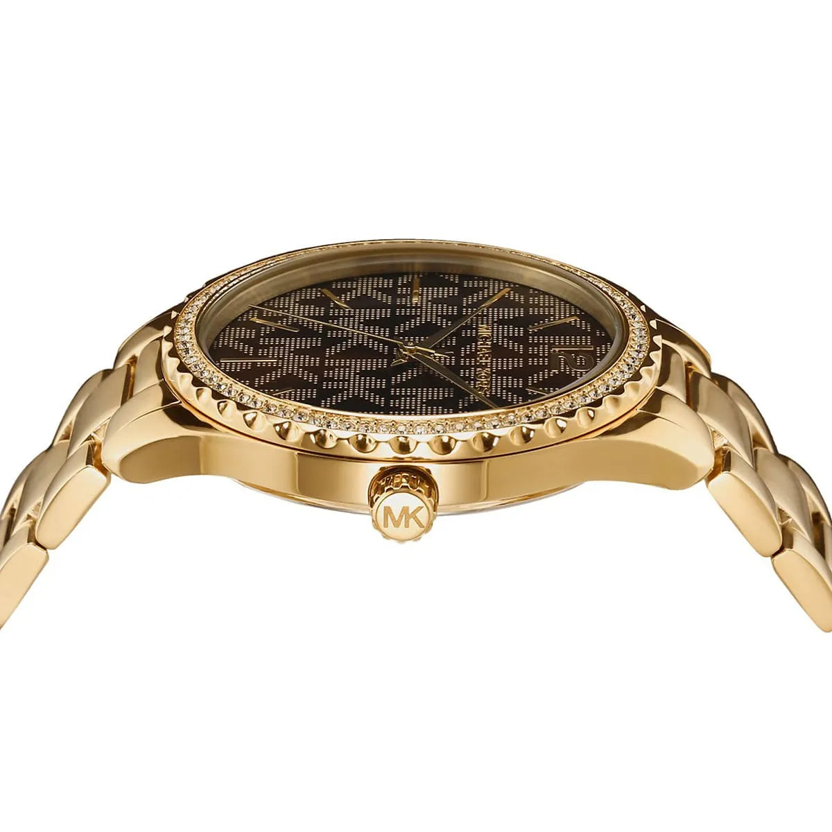 Michael Kors Layton Chronograph Brown Dial Gold Steel Strap Watch For Women - MK7296